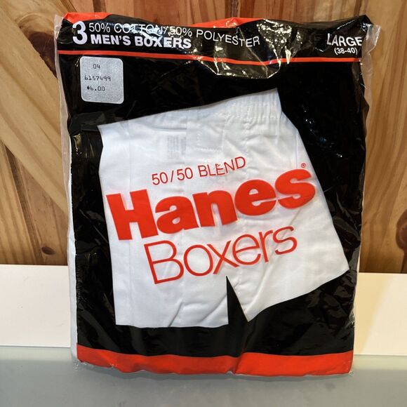 VINTAGE Hanes Large 38-40 Men’s Boxers 50/50 Blend 3 Pair White 1988 - Picture 1 of 6